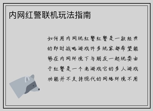 内网红警联机玩法指南